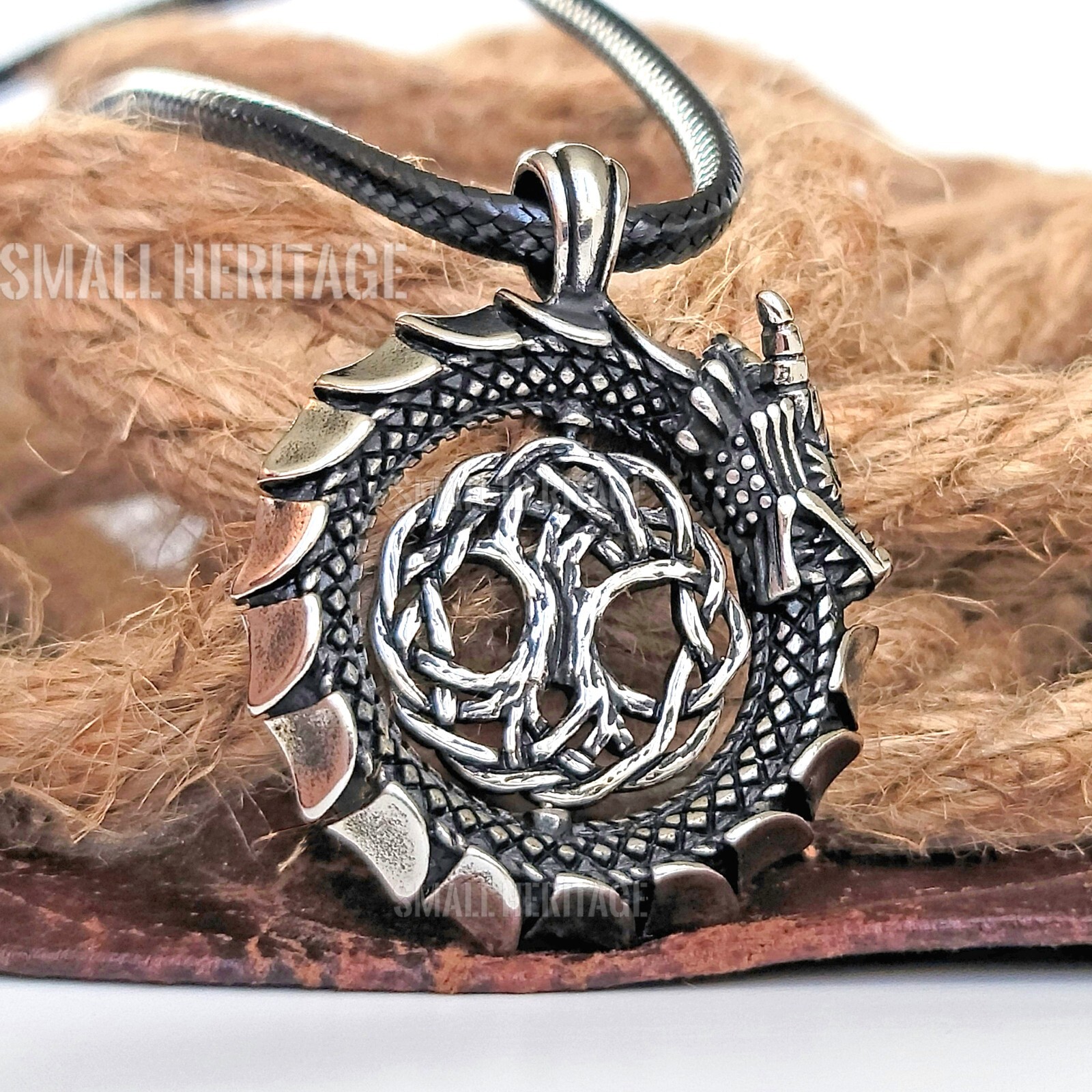Viking Dragon Necklace 316L Stainless Steel Pendant Chain Norse Amulet Yggdrasil
