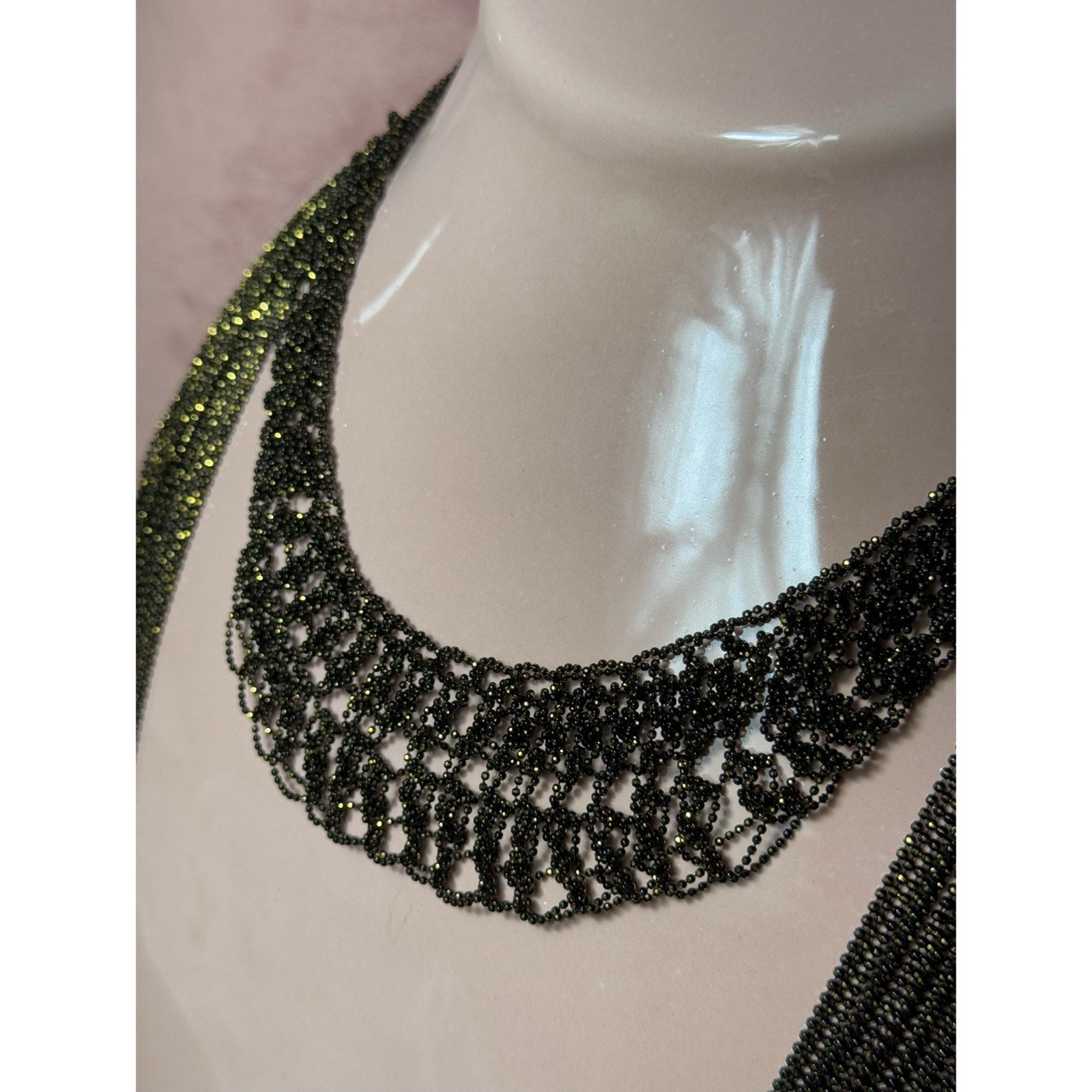 2 Black Brown Multi Layer Statement Chain Necklace Lace Bib Chocker Set Bundle