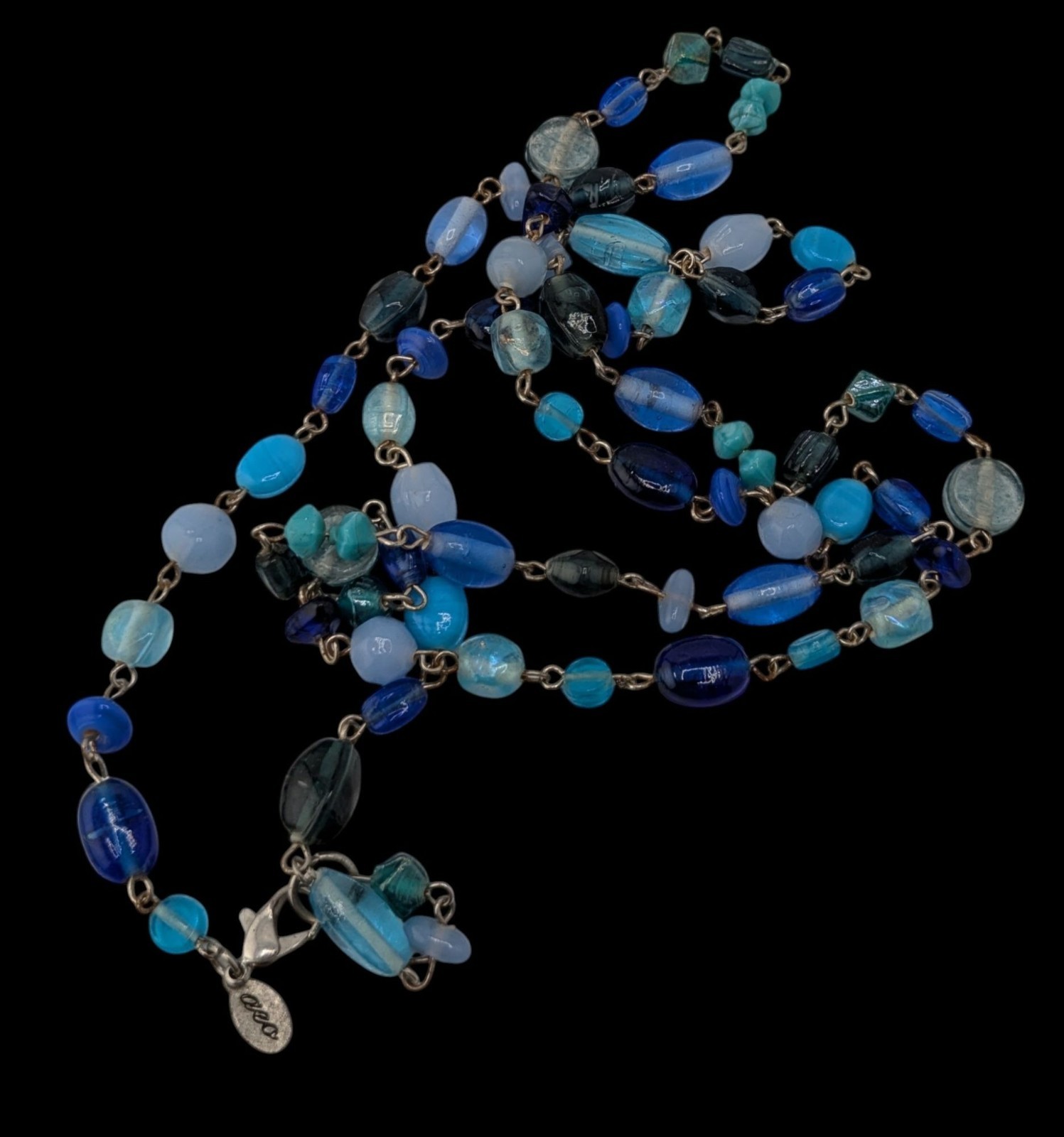 American Eagle Glass Beaded Necklace Blue Silver Preppy Coastal Jewelry