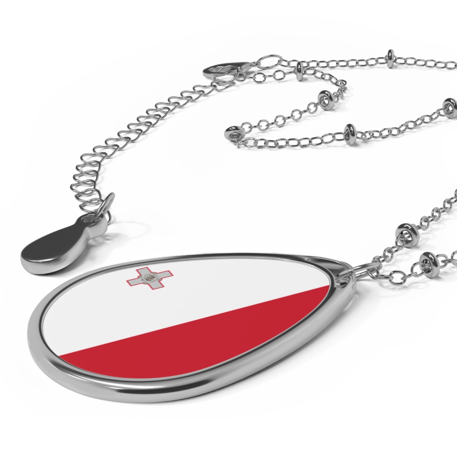 Malta Flag Oval Necklace – Maltese Heritage Pendant – One Size / Silver