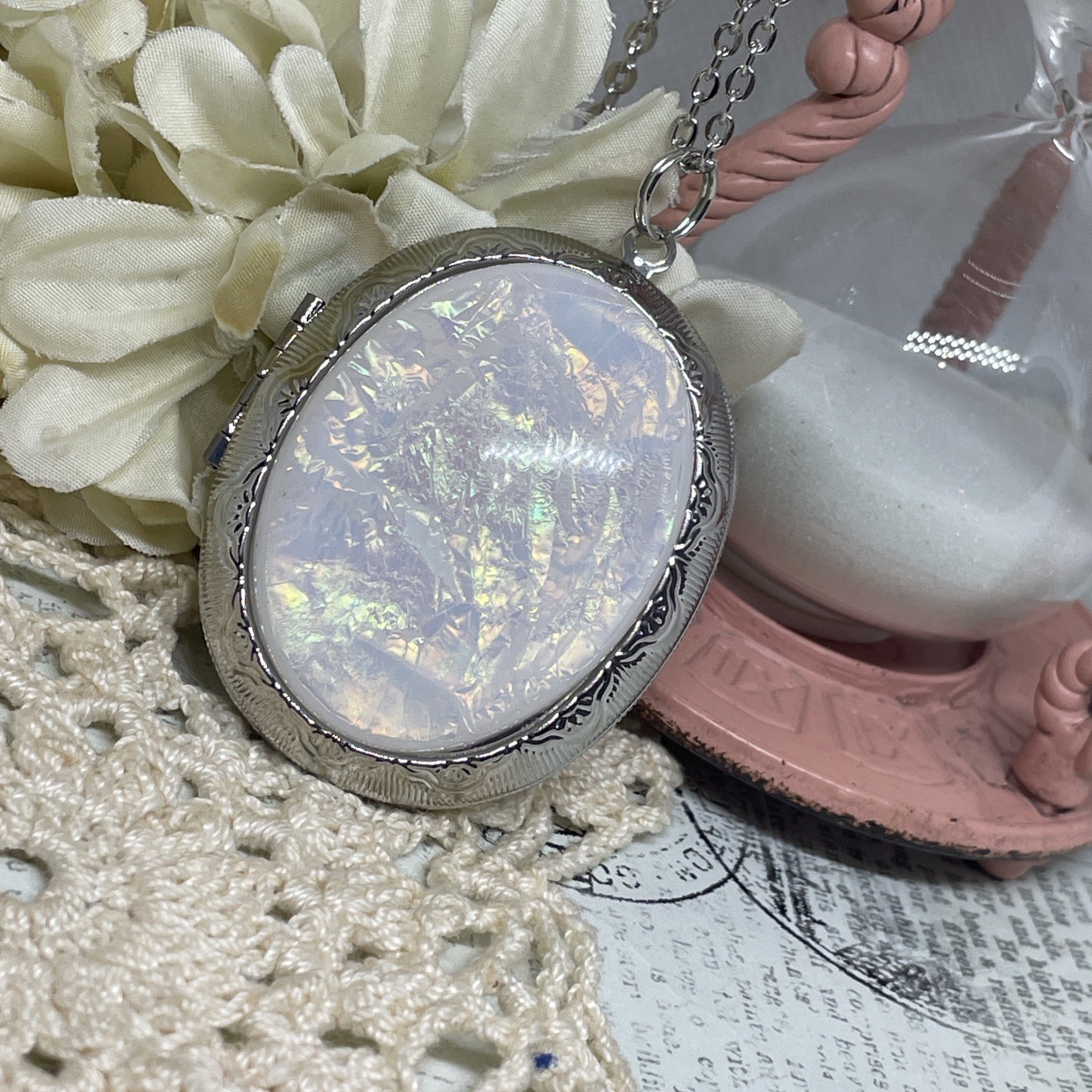 Silver New Photo Locket Opal Wedding Necklace Mom Daughter Birthday Anniversary