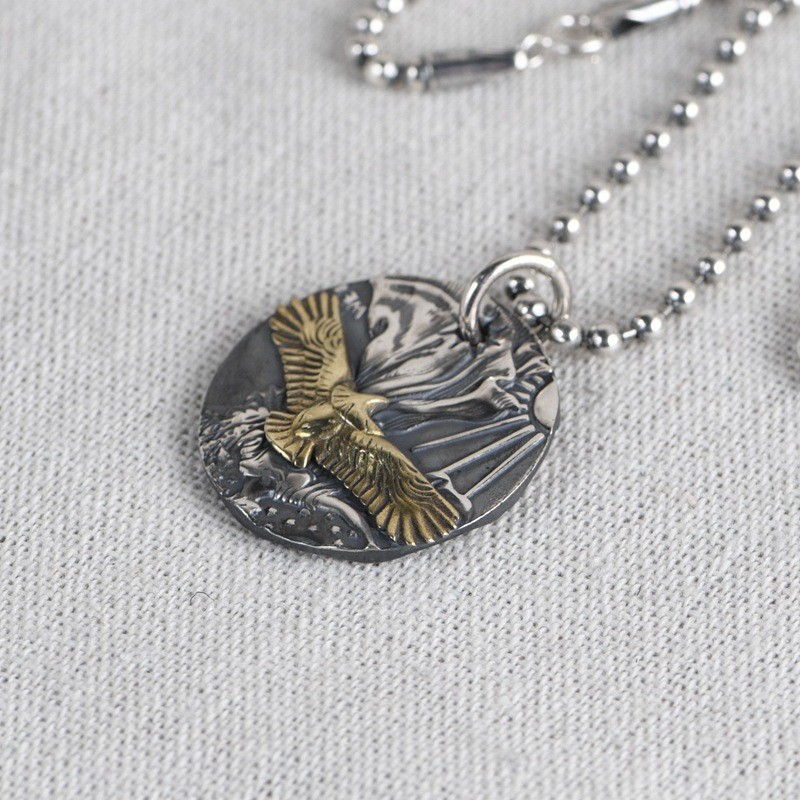 American Eagle Liberty Coin Pendant Men US Great Seal Charm 925 Sterling Silver