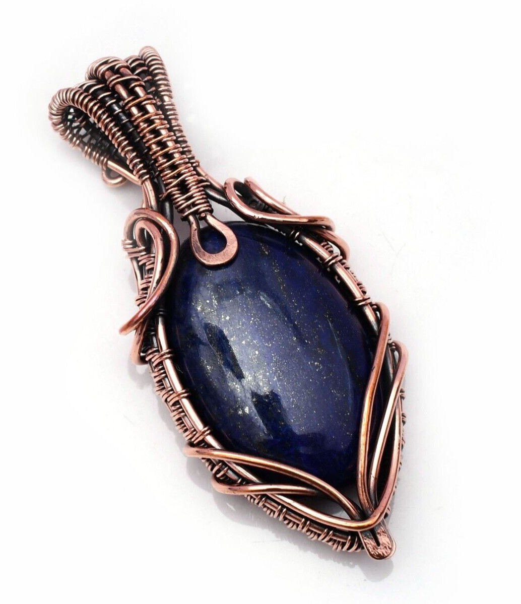 Lapis Lazuli Pendant Copper Wire Wrapped Handmade Jewelry Pendant 2.15″