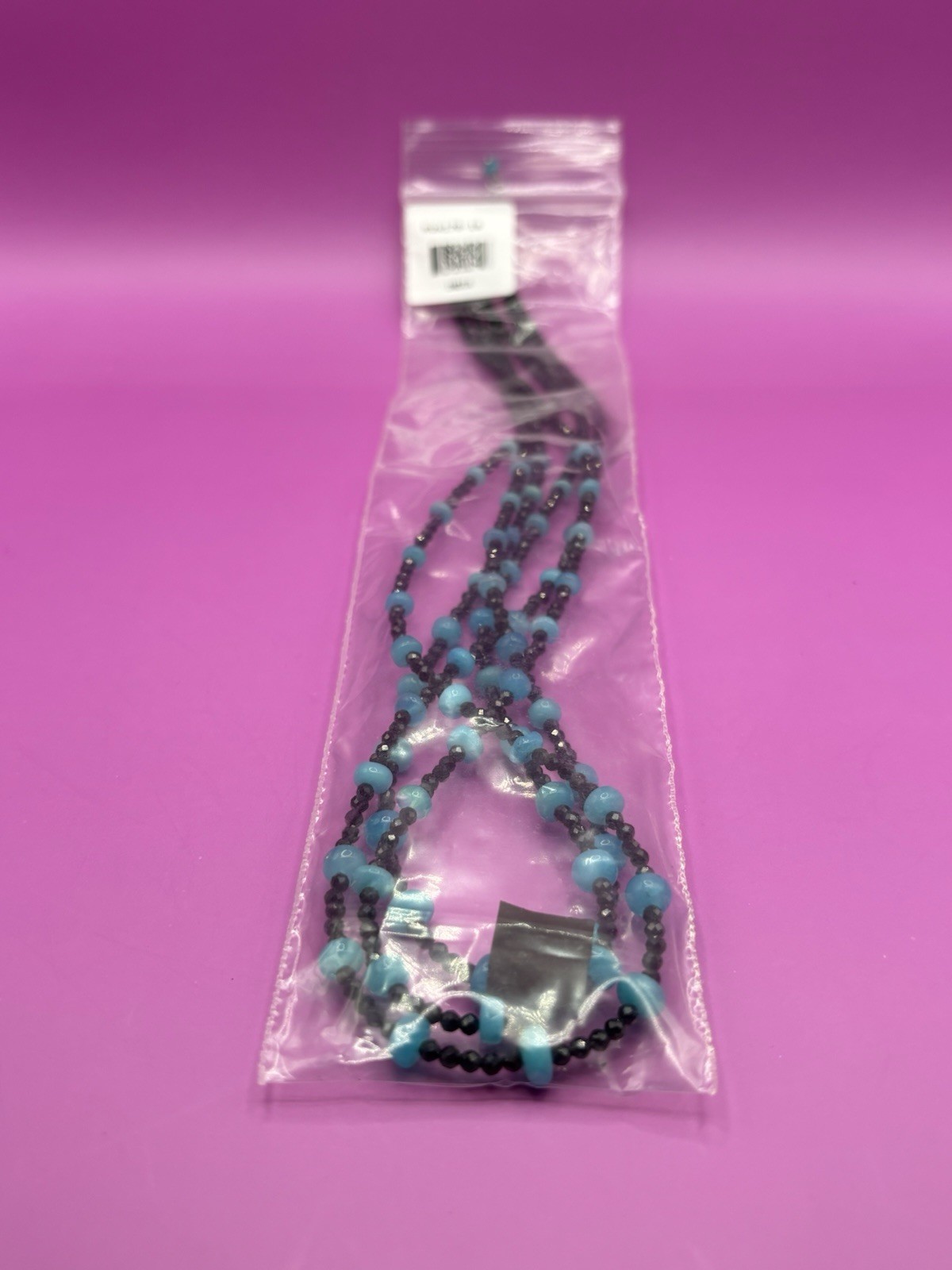 4-7MM Round Paraiba Blue Color Opal w/ 2-2.5MM Black Spinel Necklace