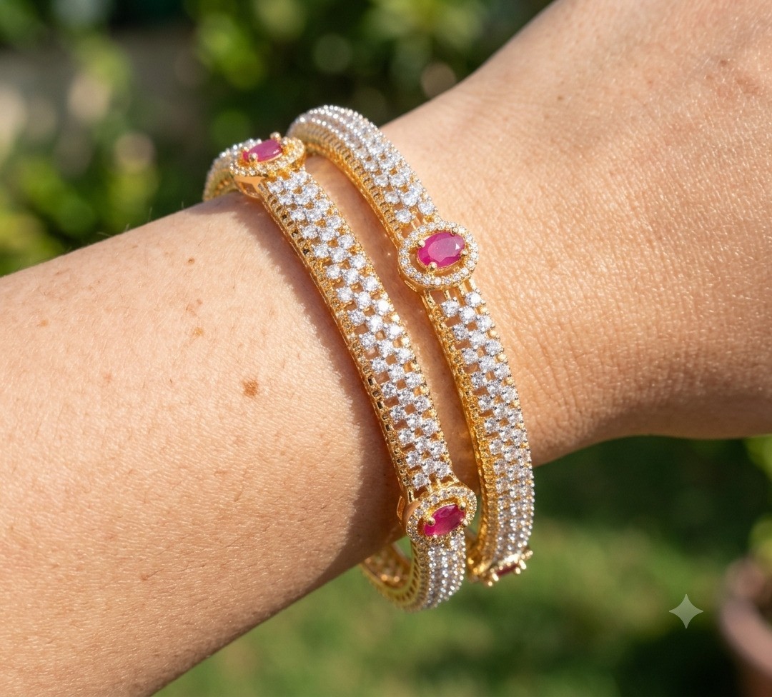 Sadaf Ruby Halo Diamond Style Luxury Bangles Roz Jewellers.
