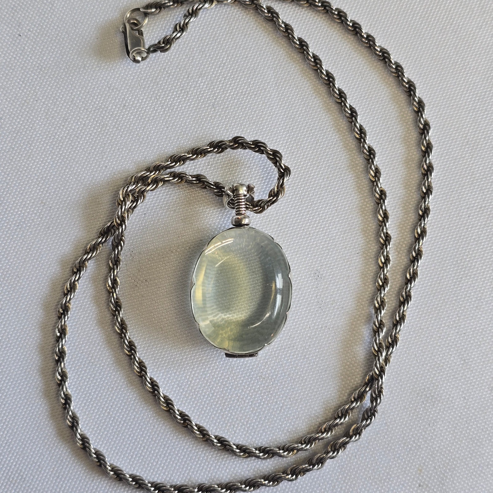 Sterling Silver Glass Locket Necklace 31.14g Fine Jewelry 24″ Rope Chain *READ*