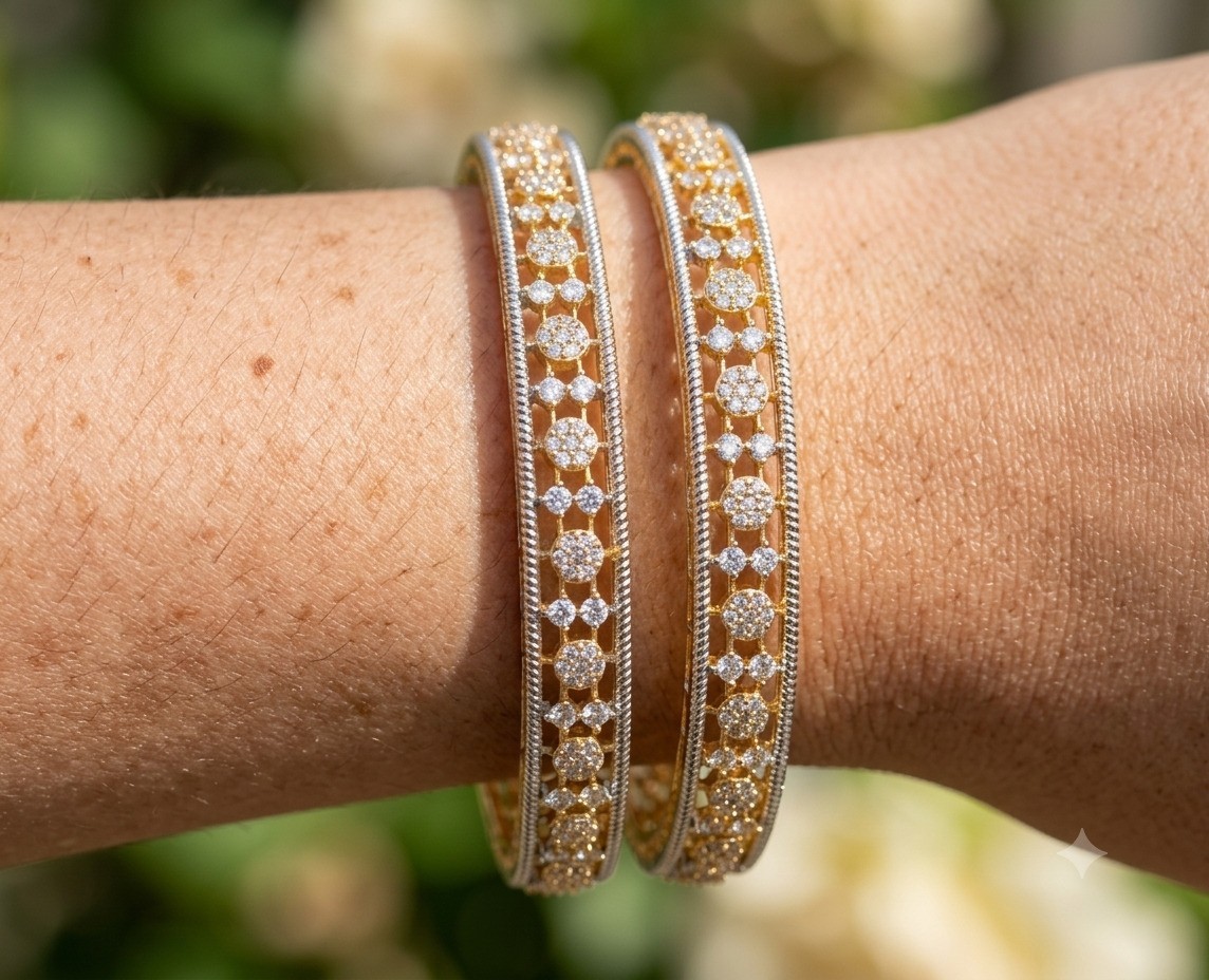 Runa Dual Tone Circular Diamond Style Designer Bangles Roz Jewellers.