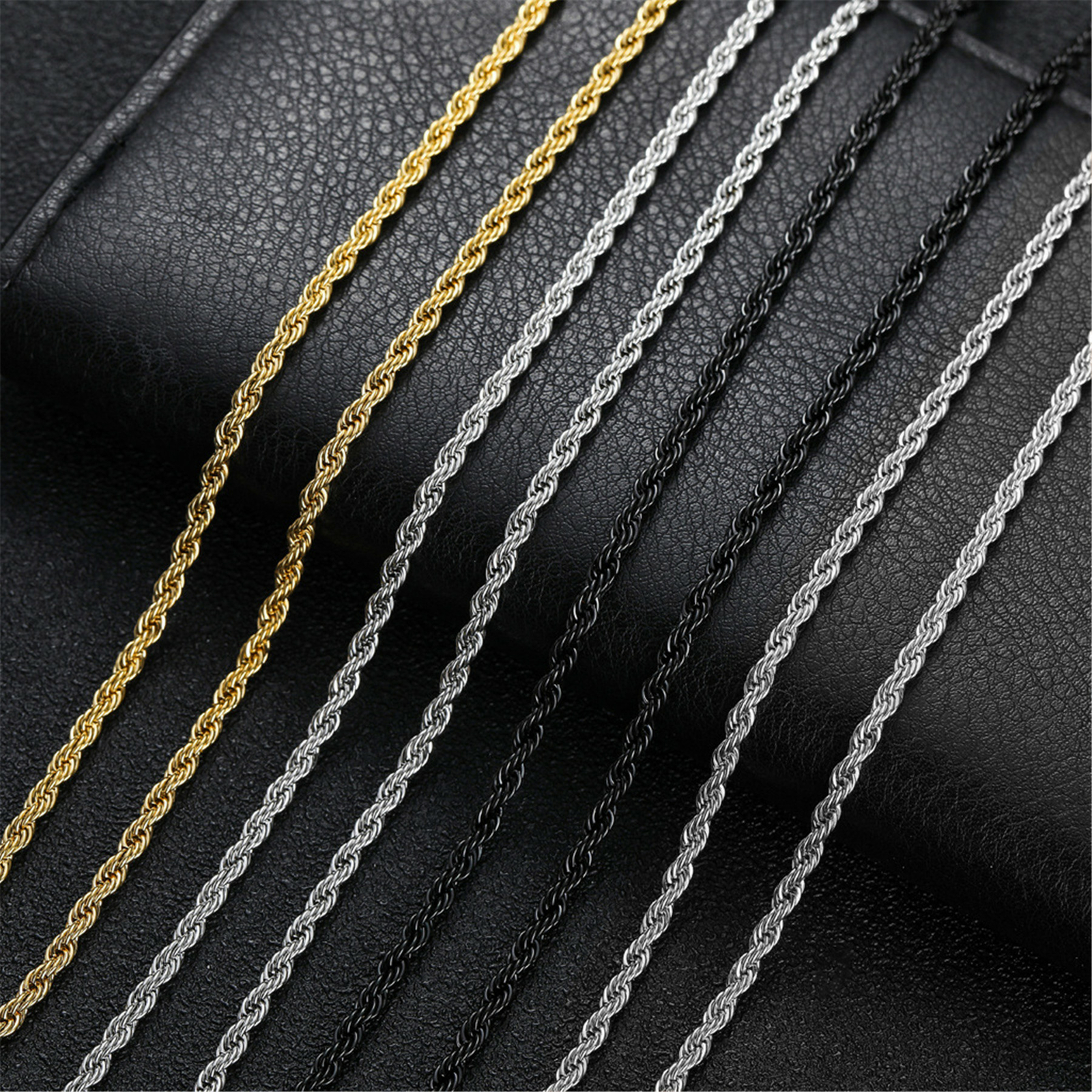 2.5/3mm Mens Womens 316L Stainless Steel Twisted Chain Rope Link Necklace 16-20″