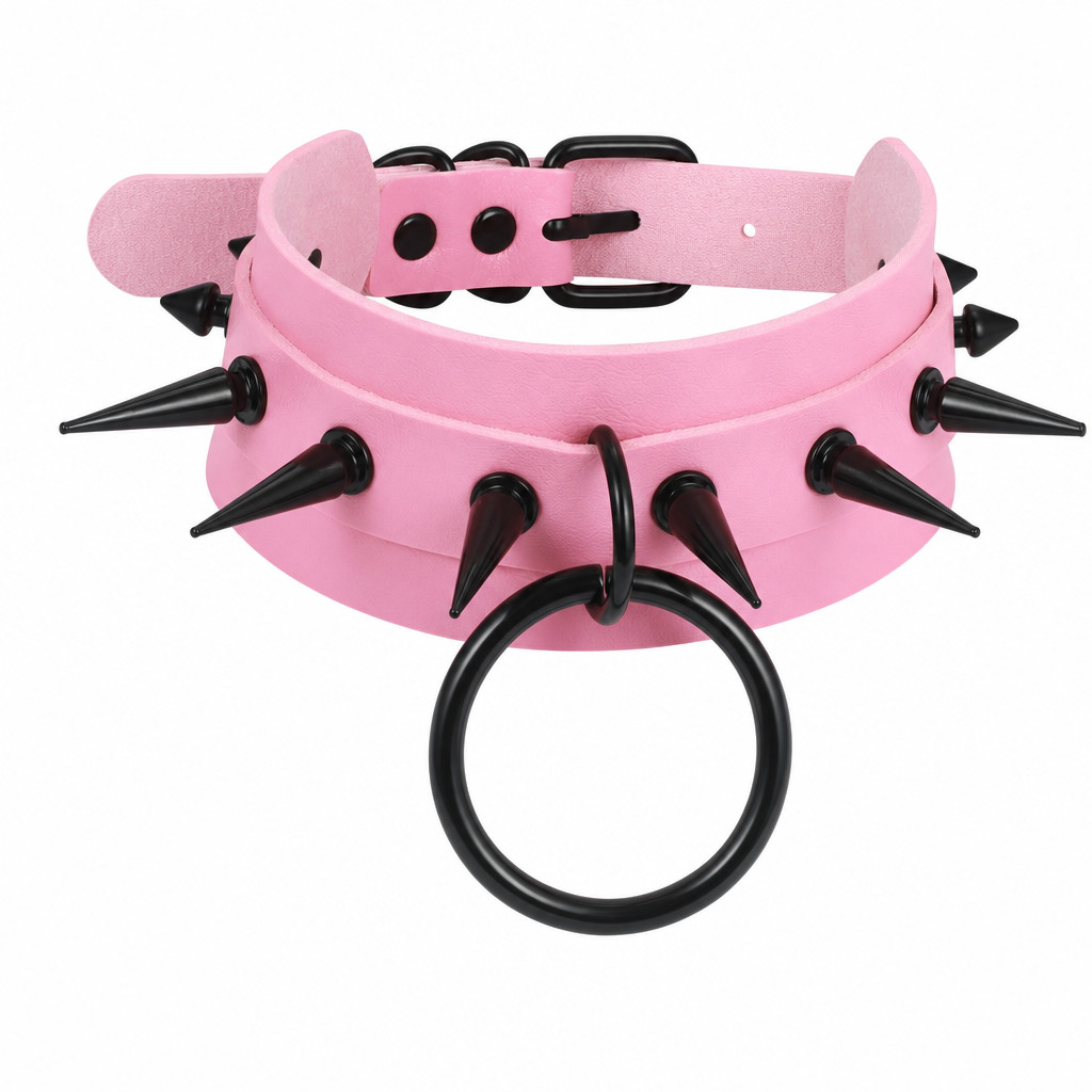 Punk Rocker PU Leather Spike Studded Choker Necklace for Women Adjustable Collar