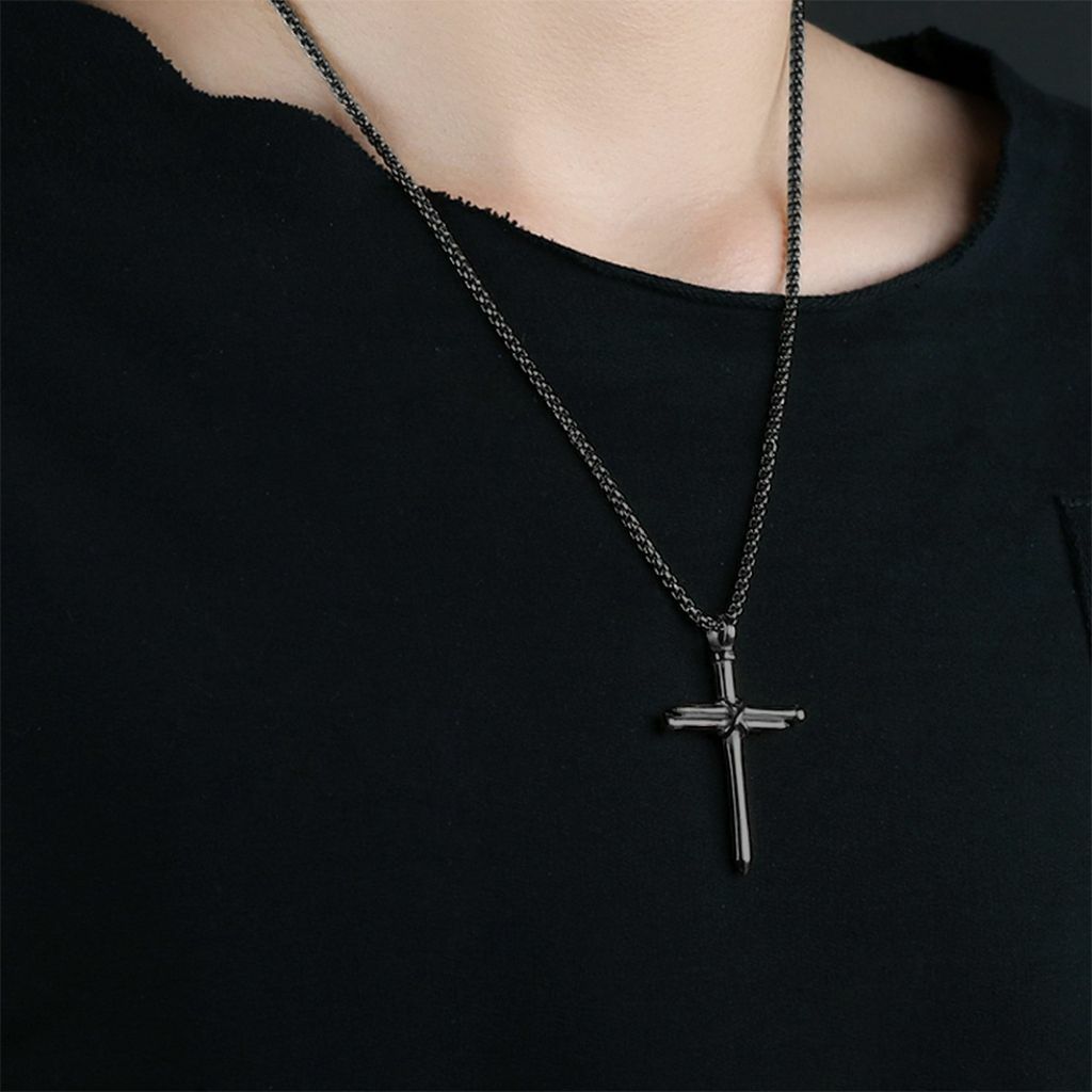 Stainless Steel Male Jesus Christ Nail Cross Crucifix Pendant Necklace Chain USA