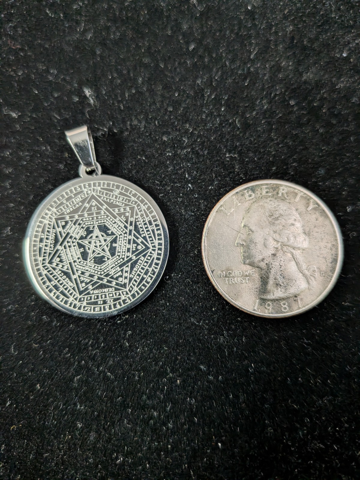 Sigillum Dei Aemeth, Seal of the Truth of God, Pendant, Engraved Stainless Steel