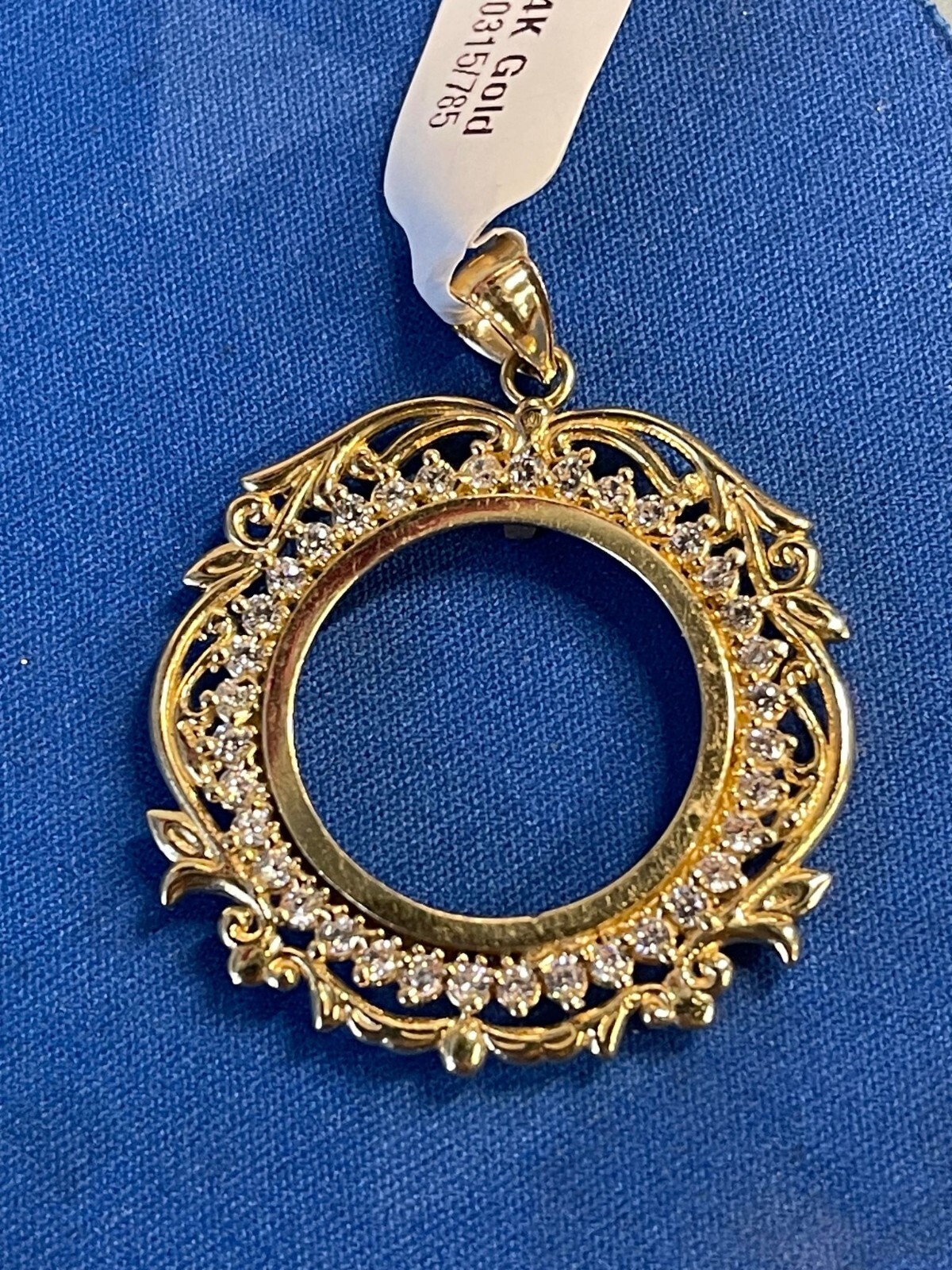 For 10 Peso Coin 7.7g 14k Yellow Gold Bezel Greek Key Bizel Moneda Cubic Zarcon