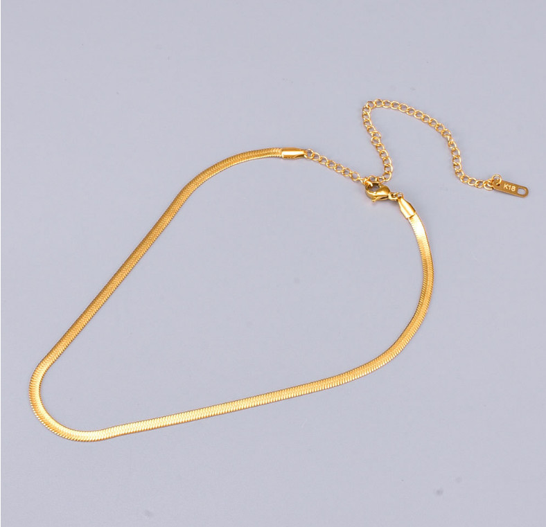 Women Wide Band Titanium Stainless Steel Flat Chain Choker Necklace 12-17″ PE44
