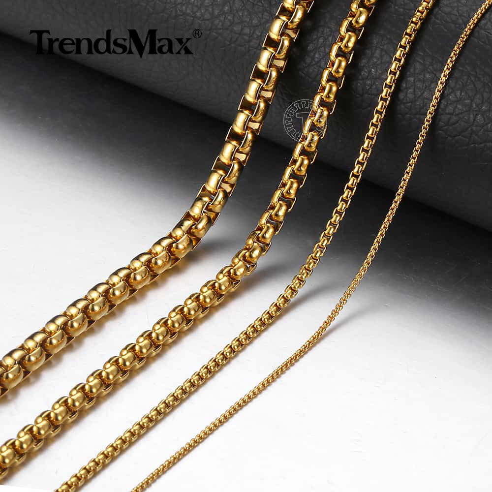 18″-24″ 2/3/4/5MM Gold Plated Stainless Steel Smooth Box Chain Necklace