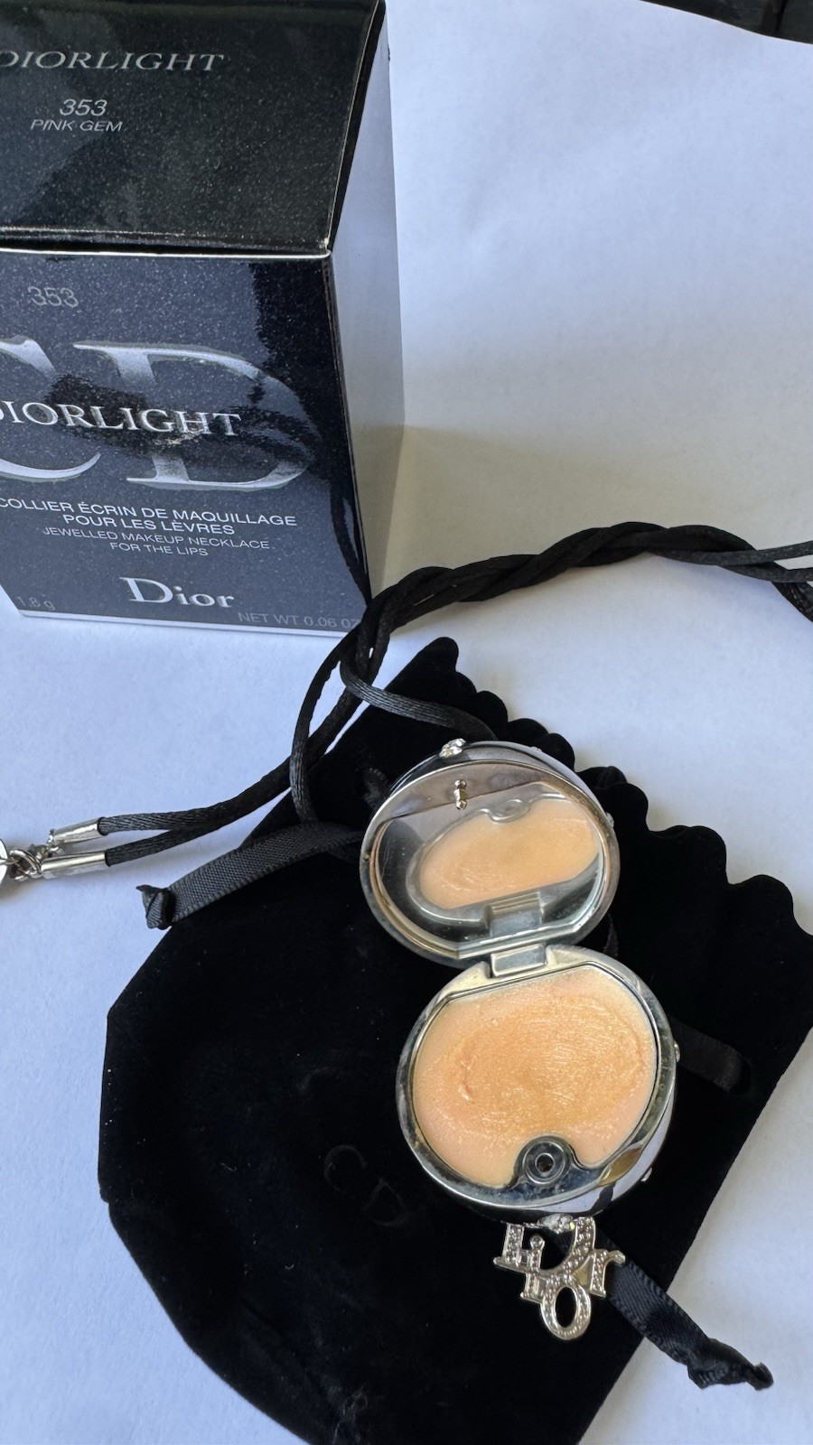 Christian Dior Diorlight Jeweled Necklace Lip Gloss #353 Pink Gem Pouch & Box