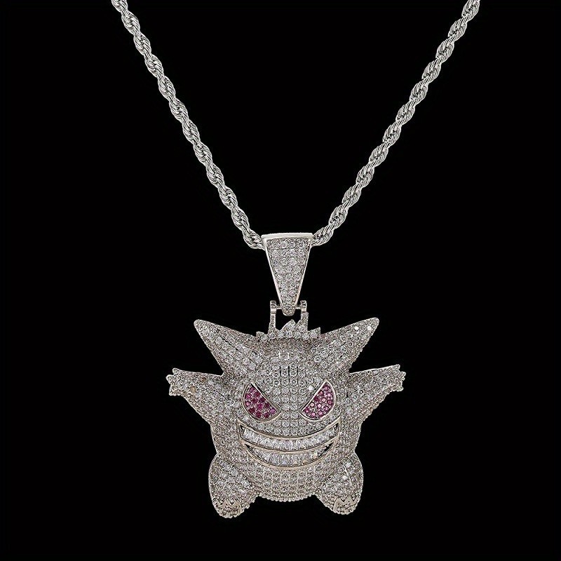 Hip Hop Style Titanium Steel Zircon Ghost Tongue Pendant Necklace Sweater Chain