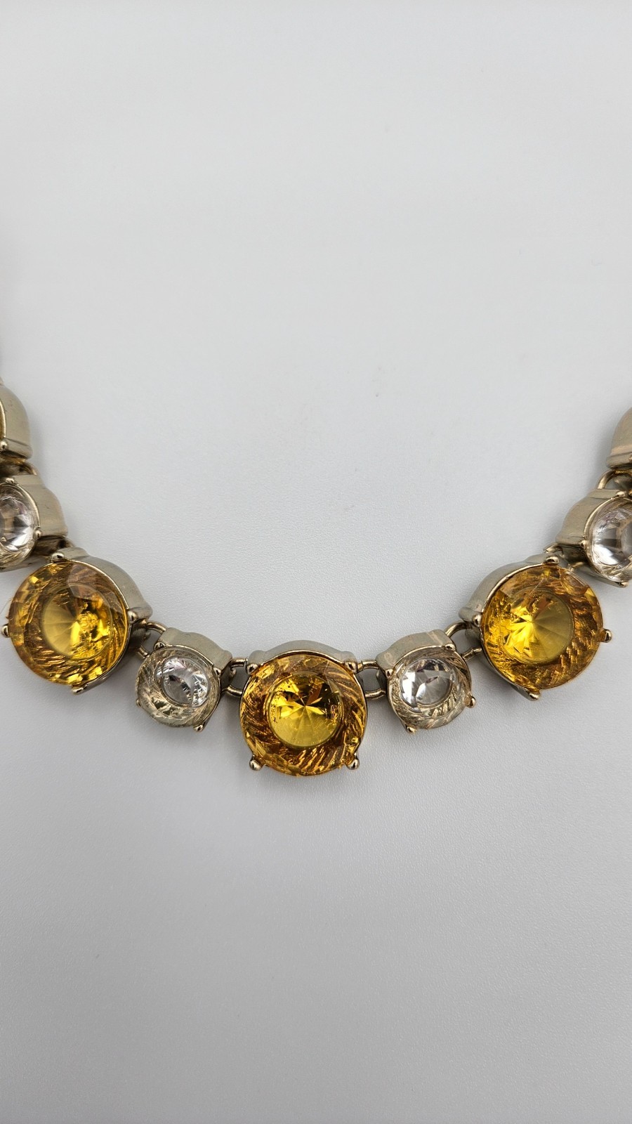 J.Crew Yellow Topaz Cushion Cut Crystal Riviere Choker Necklace Gold Tone