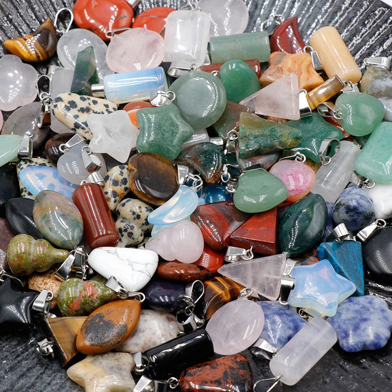 10Pcs Random Natural Gemstone Different Shapes Pendant Bead C409