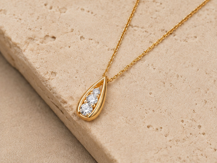 1.00Ct Round Cut Moissanite VVS1 3-Stone Pendant Necklace 14K Yellow Gold Plated