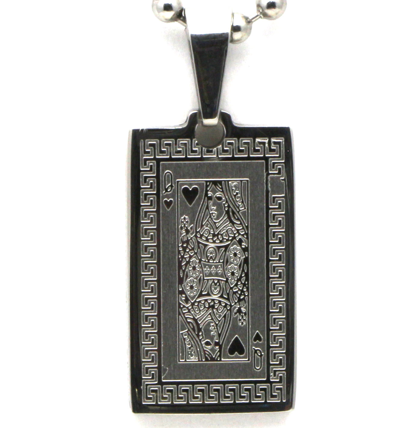 Queen of Hearts Card Spiral Frame Design Metal Beaded Necklace 2 x 1 cm Pendant