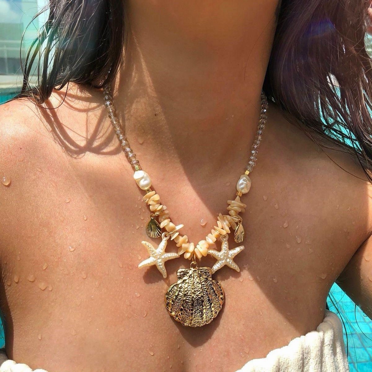 Boho Starfish Chain Alloy Conch Shell Pendant Clavicle Chain Women’s Necklace