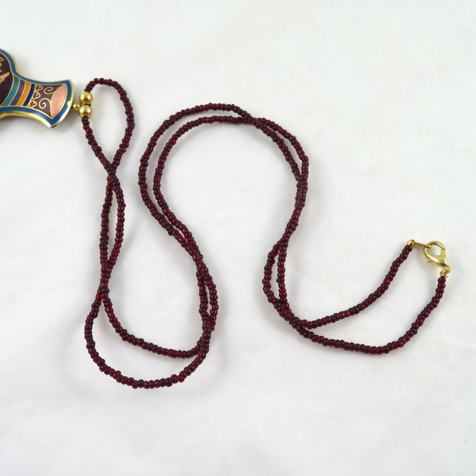Enamel Flower Vase Pendant Necklace Butterfly Beaded Chain 37.75″
