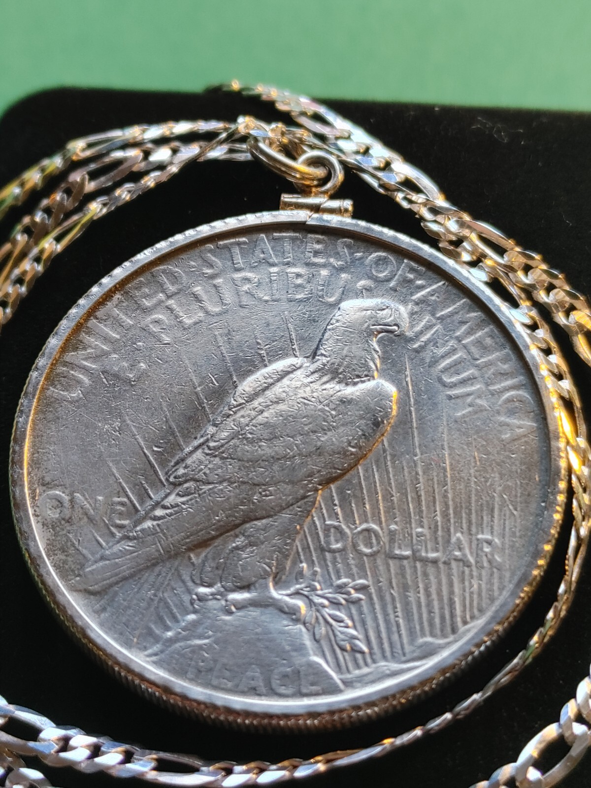 1922 Peace Liberty 900 SILVER DOLLAR Pendant 22″ 925 STERLING Chain & GIFT BOX