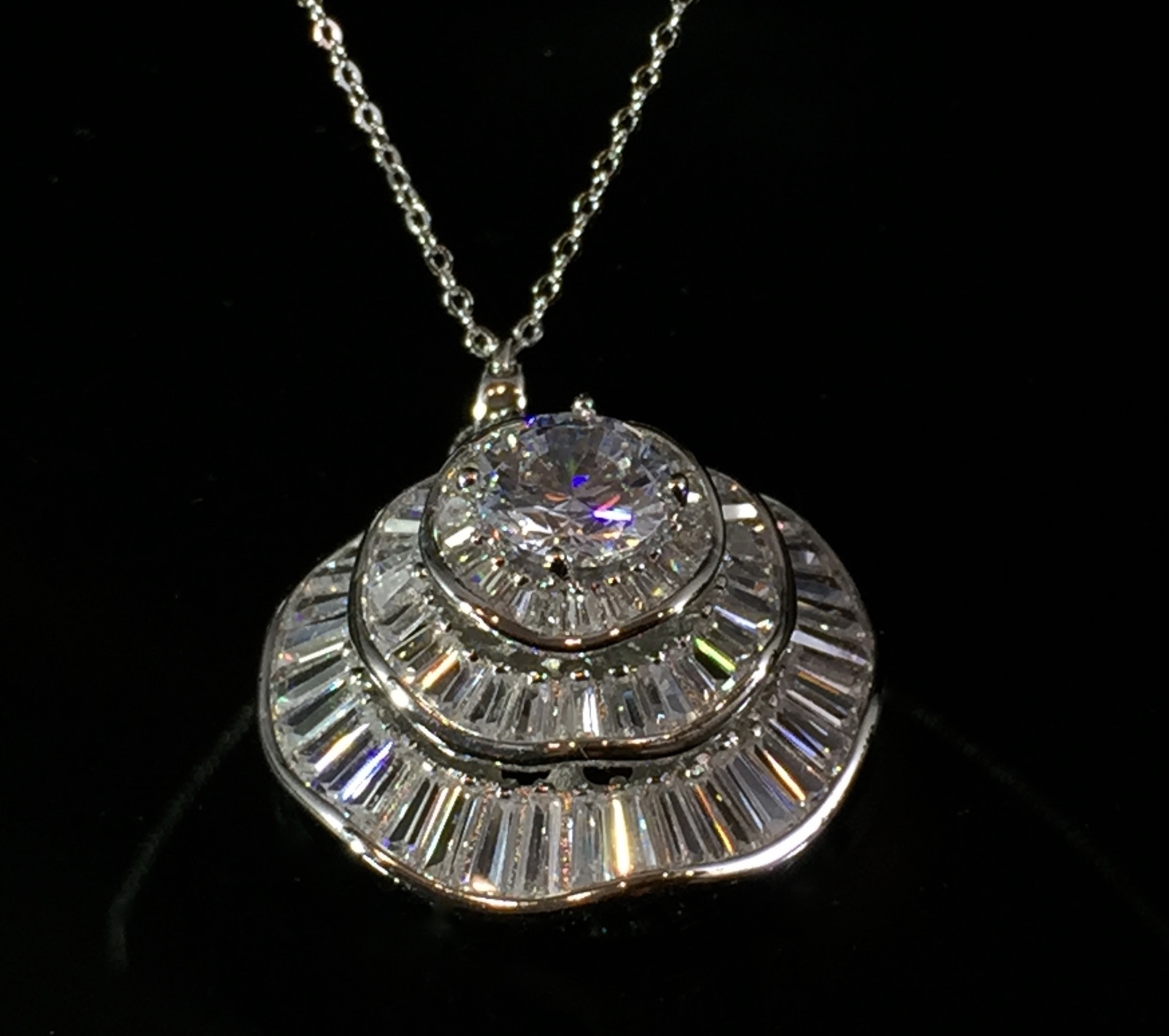 18k White Gold Filled Pendant Necklace made w Swarovski Crystal Solitaire Stone
