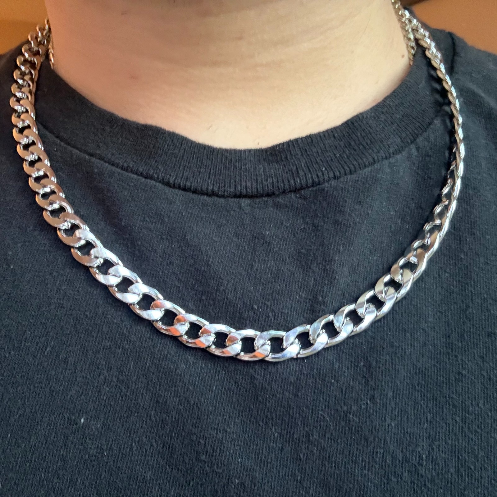 19″ 8mm Cuban Link Chain Necklace Silver Stainless Steel Heavy Curb Men Women