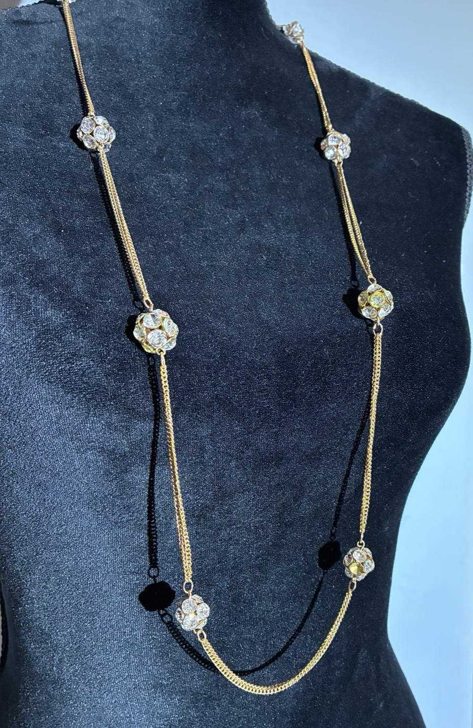 Long Gold Chain Necklace With Rhinestone Balls 36″ – 40″ Multi facet sparkle
