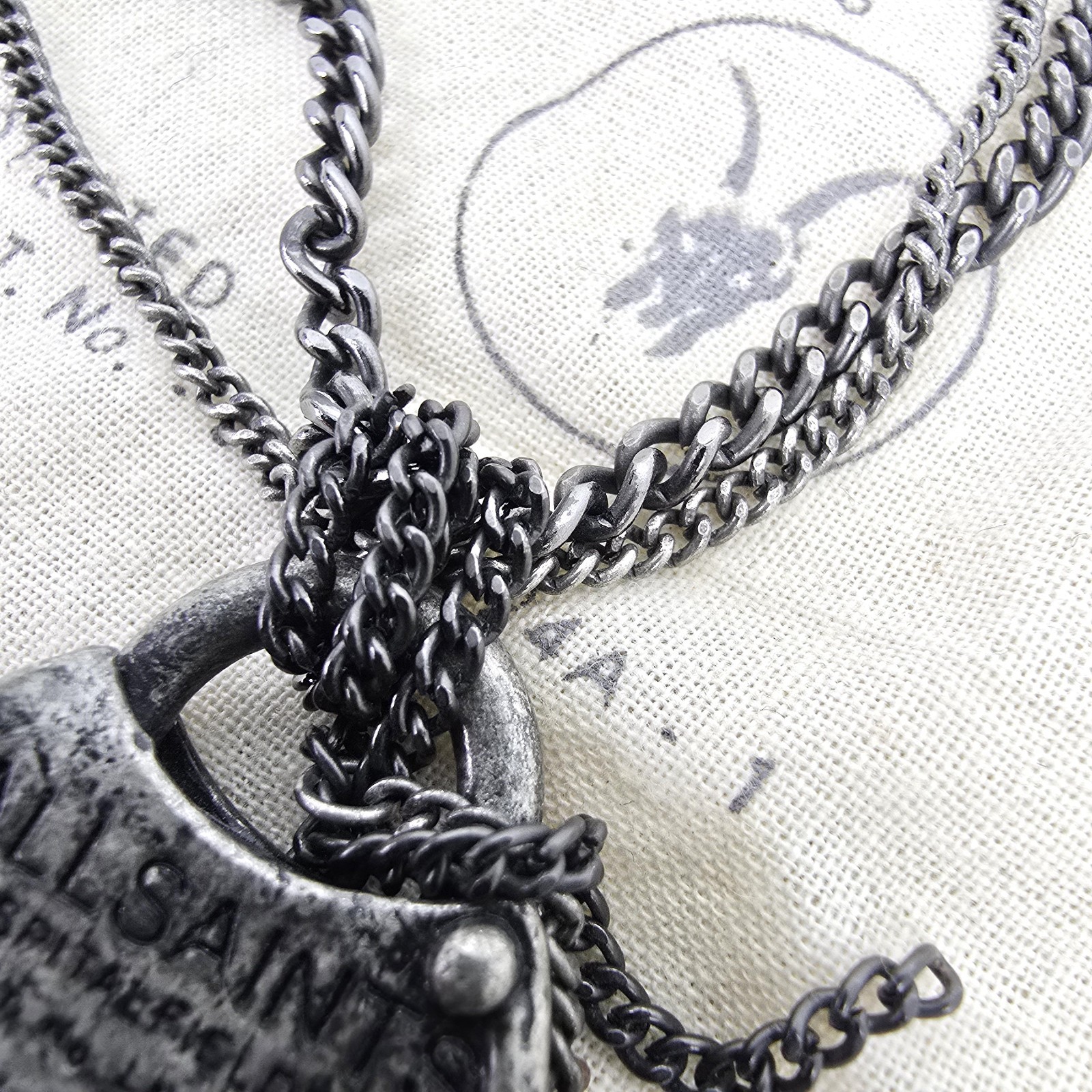 ALL SAINTS WOMENS VINTAGE DISTRESSED PADLOCK NECKLACE BLACK GREY LOCKET RARE