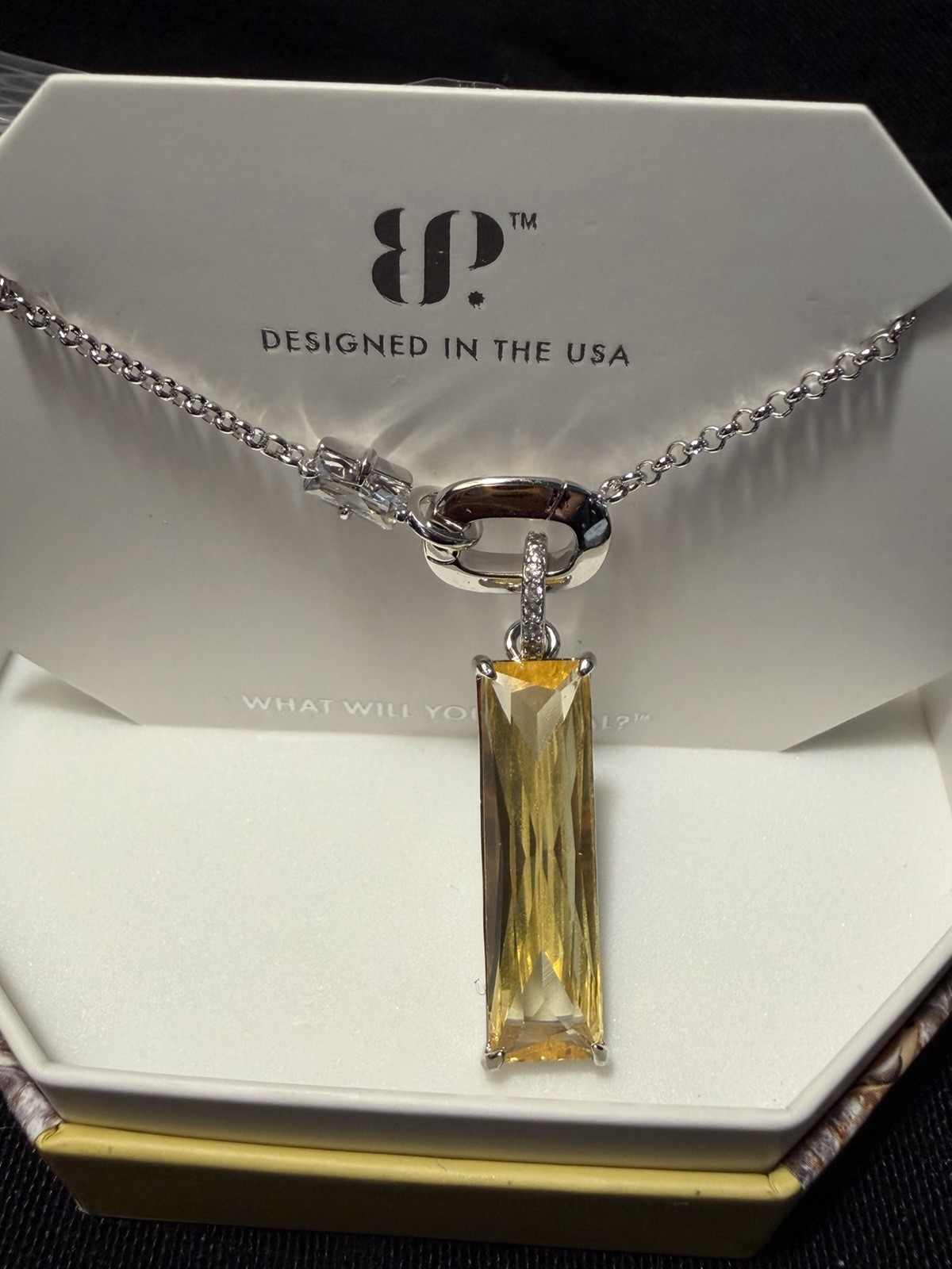 BP Lab Citrine Rhodium Plated Necklace 18″+2.5″ Removable NK48480