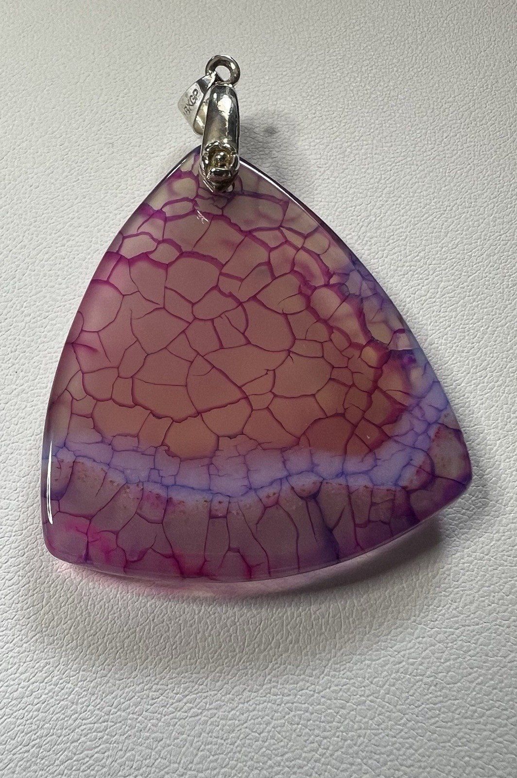 18K Gold Plated Silver Purple Dragon Agate Trillion Triangle Pendant Signed