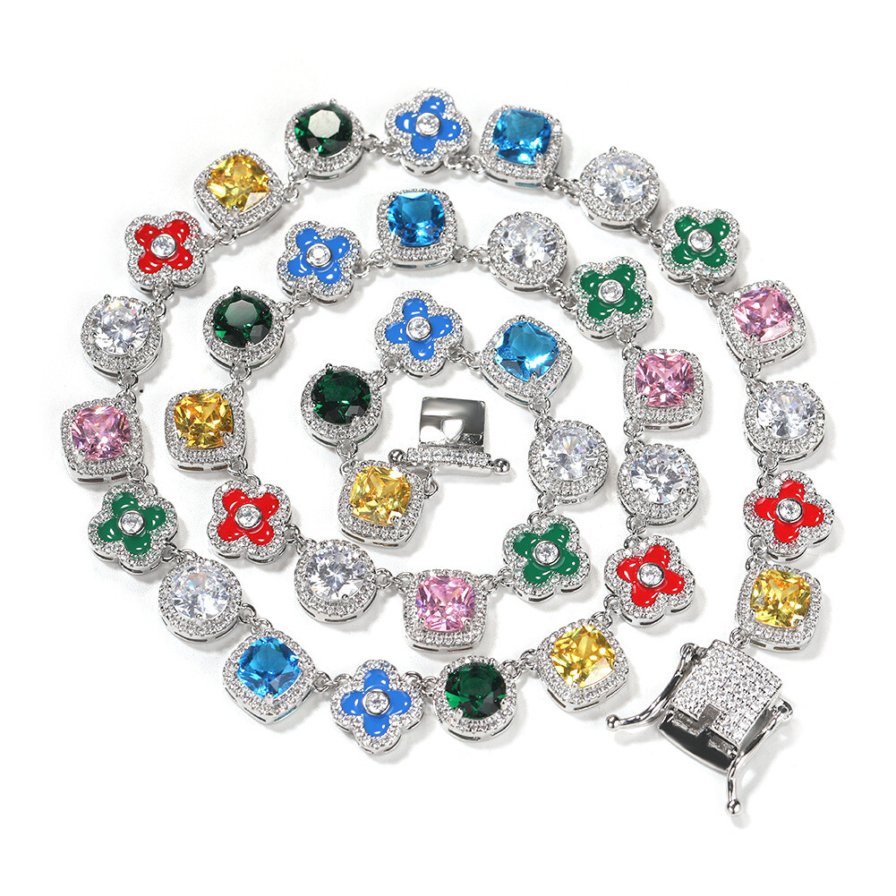 10mm Hip Hop Colorful Oil Drop Cross Tennis Chain Necklace Zircon Choker Jewelry