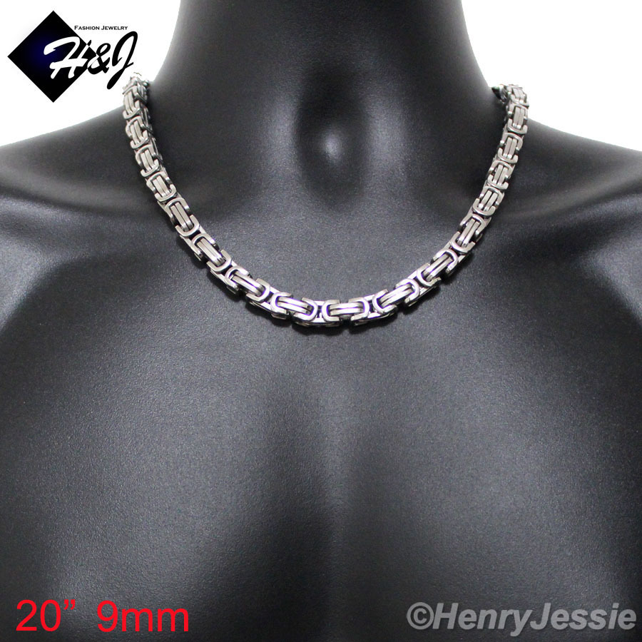 18-40″MEN’s Stainless Steel 4mm/6mm/9mm Silver Byzantine Box Link Chain Necklace