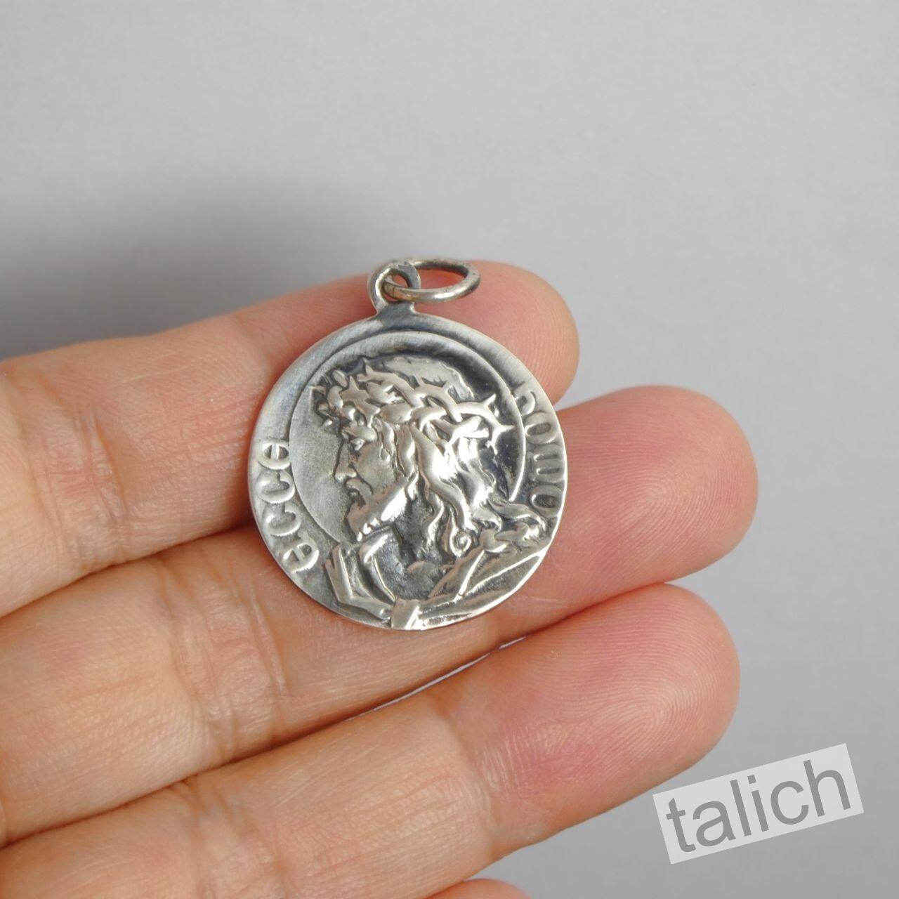 Solid 925 Sterling Silver Jesus Christ Virgin Mary Double Sided Amulet Pendant