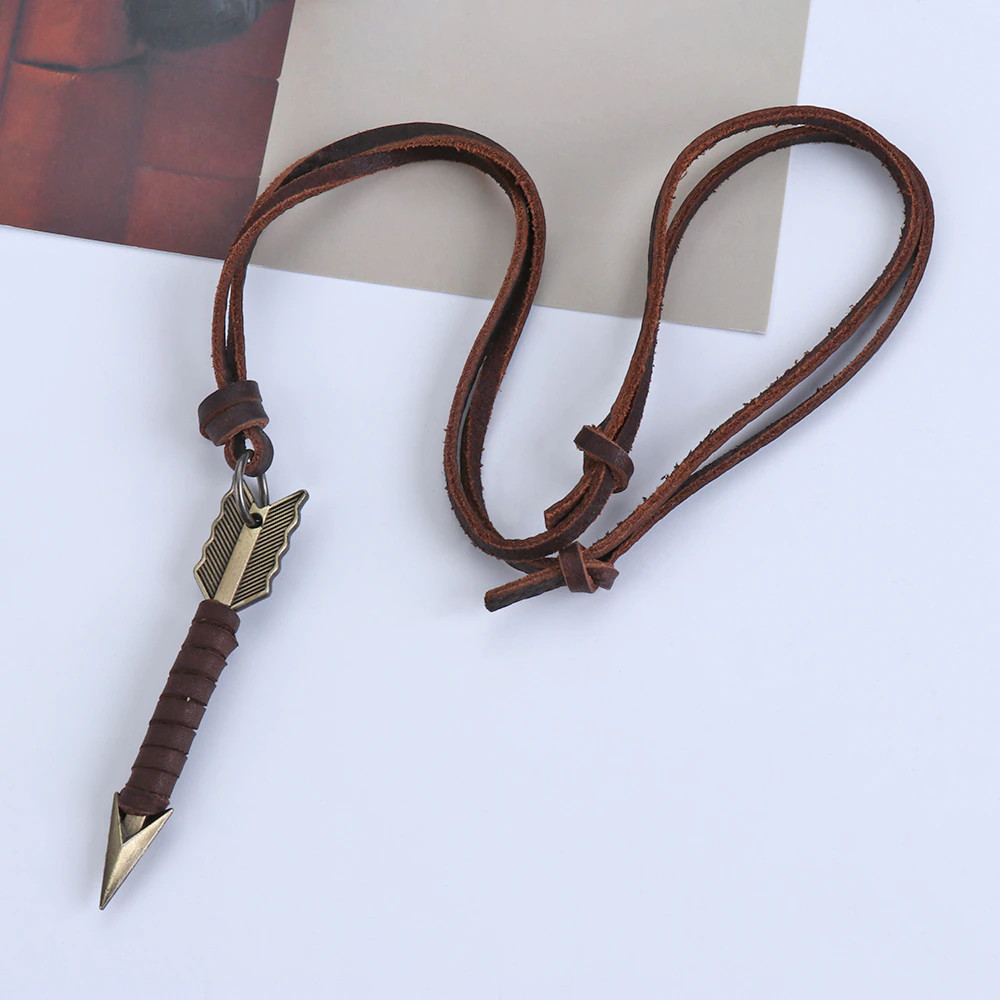 Men’s Fashion Jewelry Vintage Brown Leather Arrow Pendant Necklace 1-152
