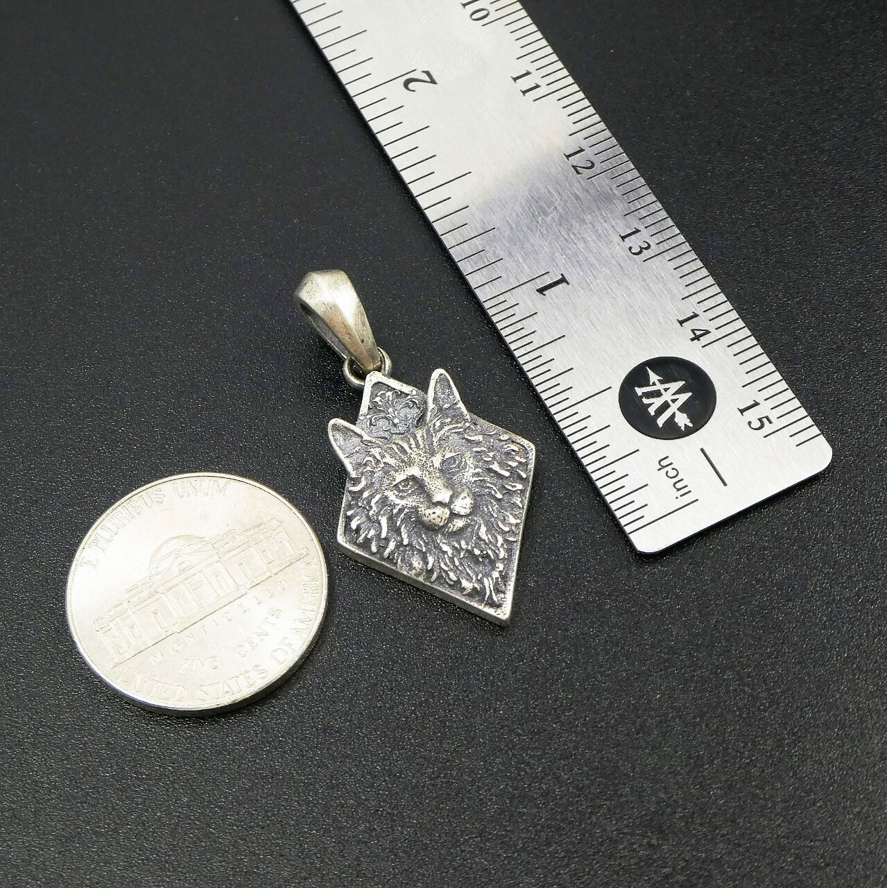 Antiqued Solid 925 Sterling Silver Maine Coon Cat Charm Pendant Unique Cool Gift