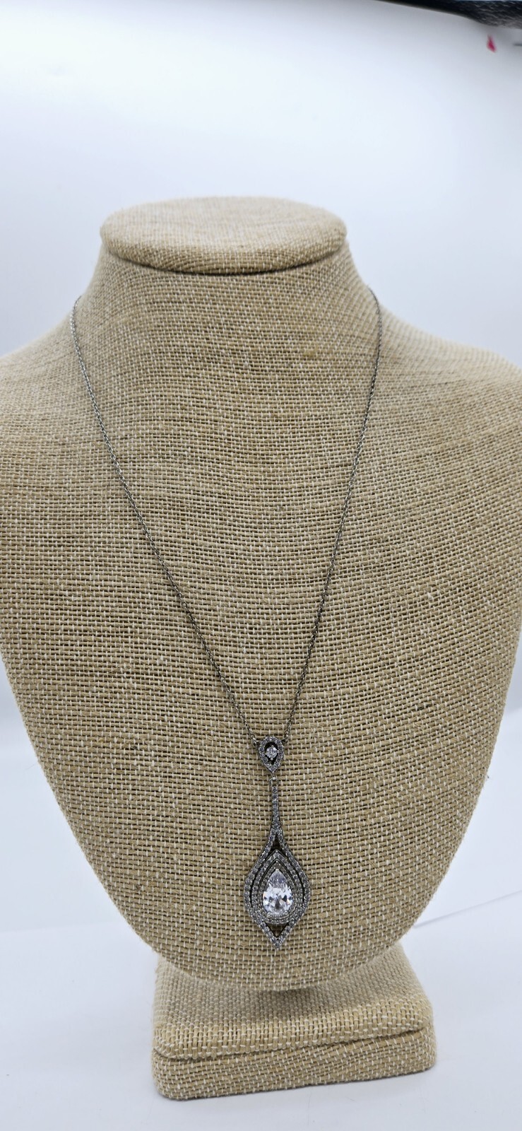 Crystal Pendant Necklace Silver Tone 18 in Elegant Prom Wedding Pageant 20 in