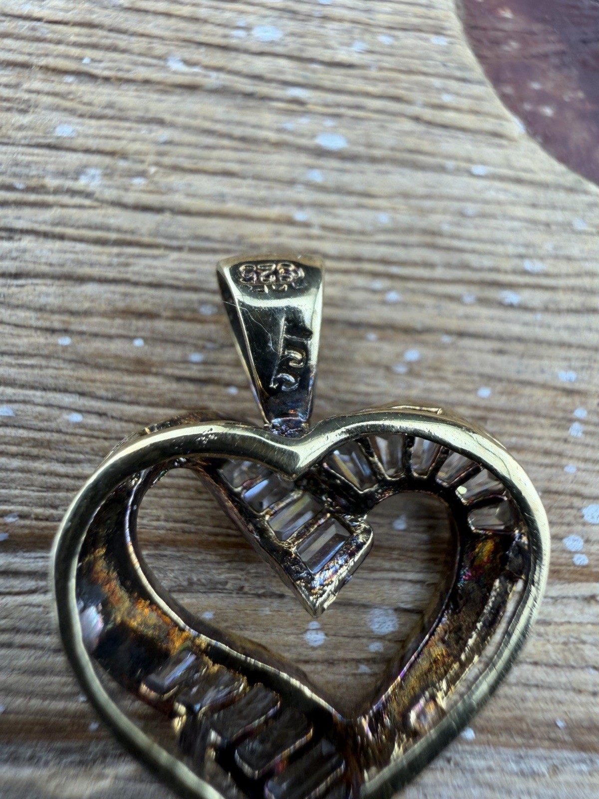 Modern Clear Cz Baguette Heart Pendant for Necklace Gold over Sterling Silver
