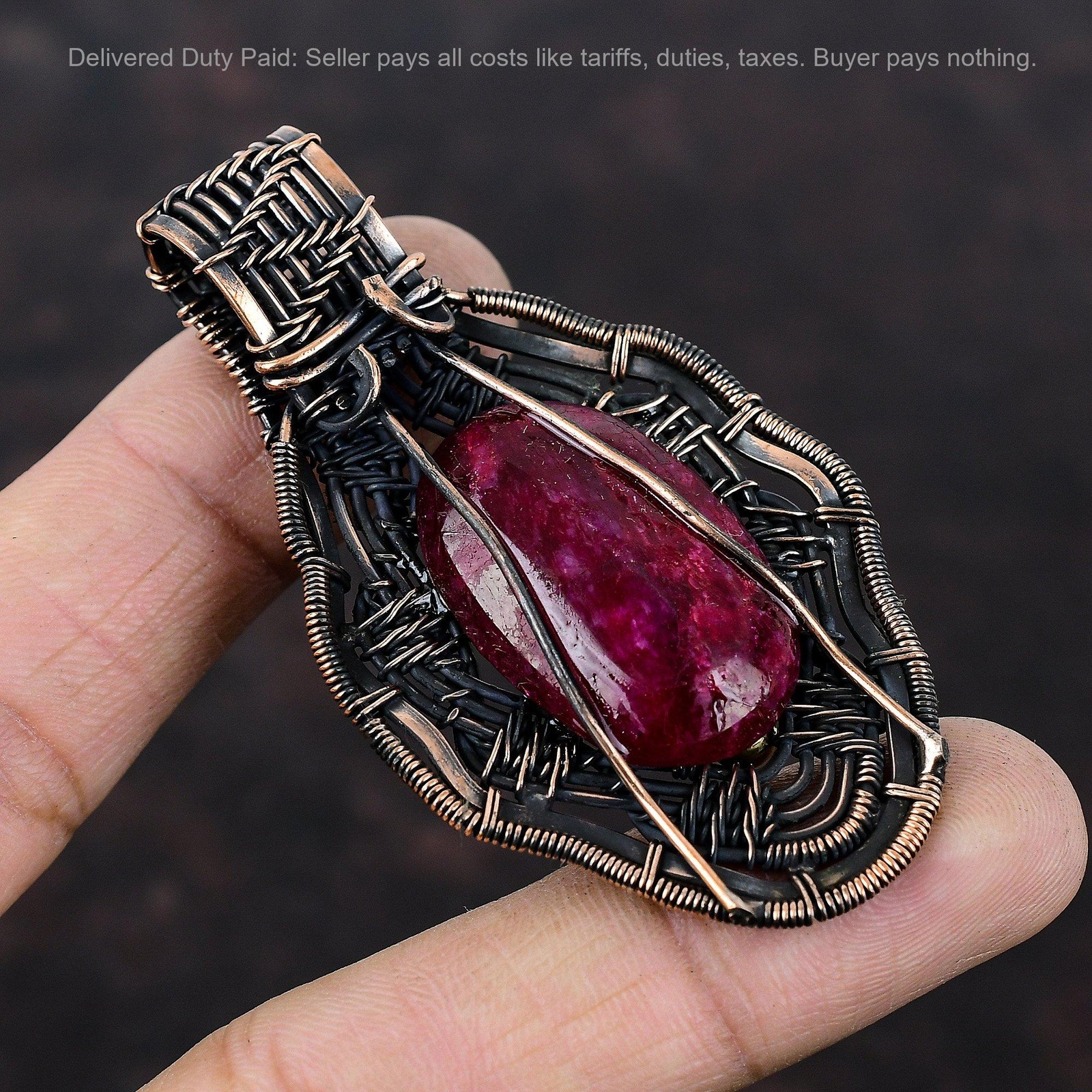 Kashmir Rubi Stone Wire Wrapped Engagement Anniversary Birthday Pendant Copper