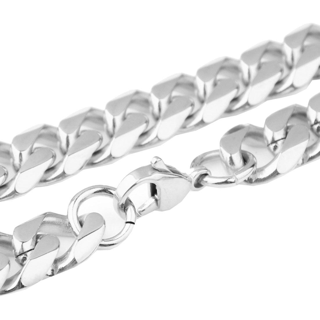 10/12/15/17/19mm Polished Silver Stainless Steel Mens Curb Cuban Chain Necklace