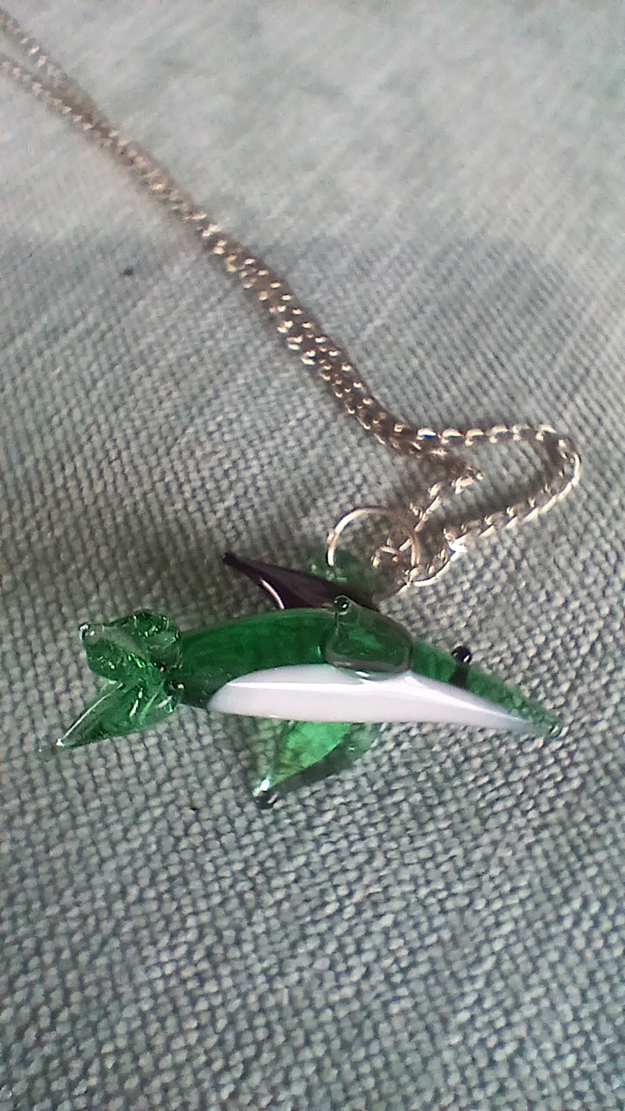 Dolphin Lampwork Glass On Silver Tone Necklace 50cm Chain/ 20 Inches