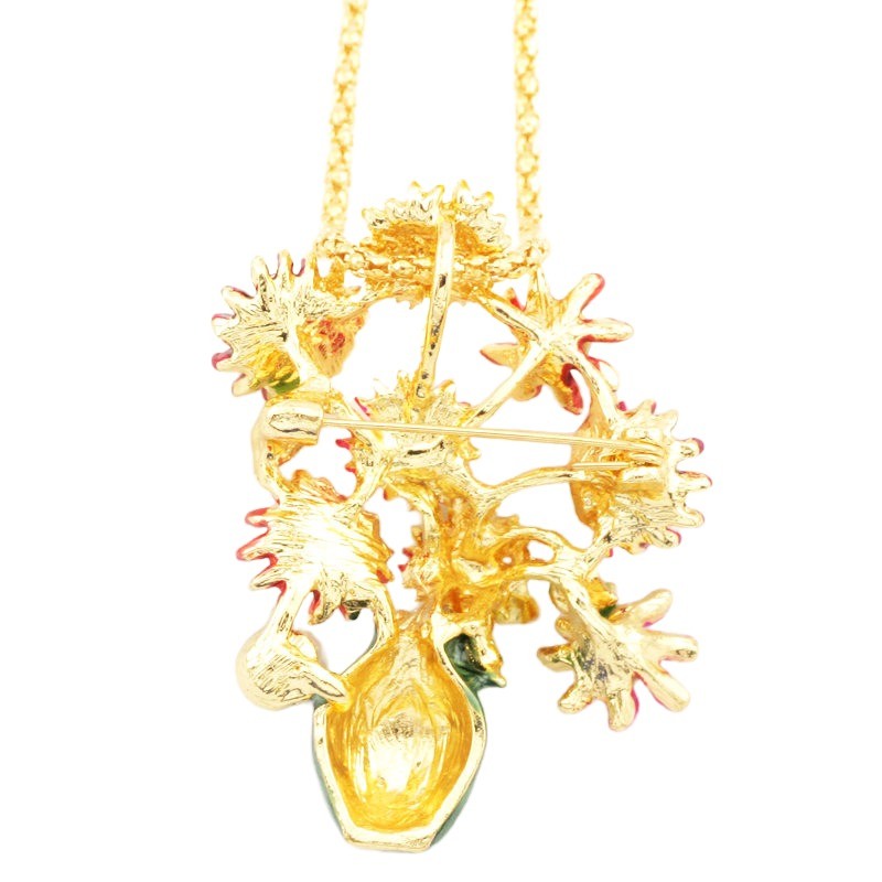 New Fashion Multicolour Enamel Cute Flower Vase Crystal Pendant Women Necklace