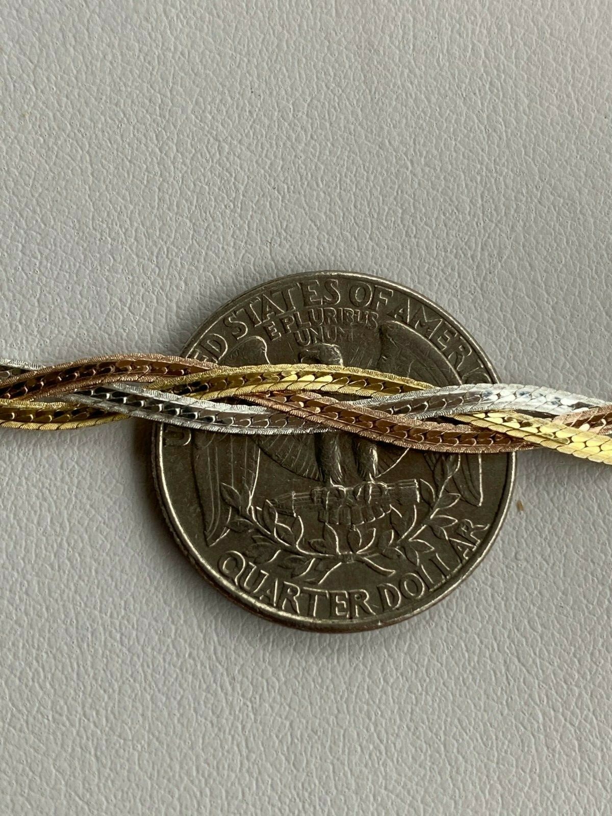 925 Silver TriColor Yellow Rose Gold Plated Twisted Braided Herringbone Necklace