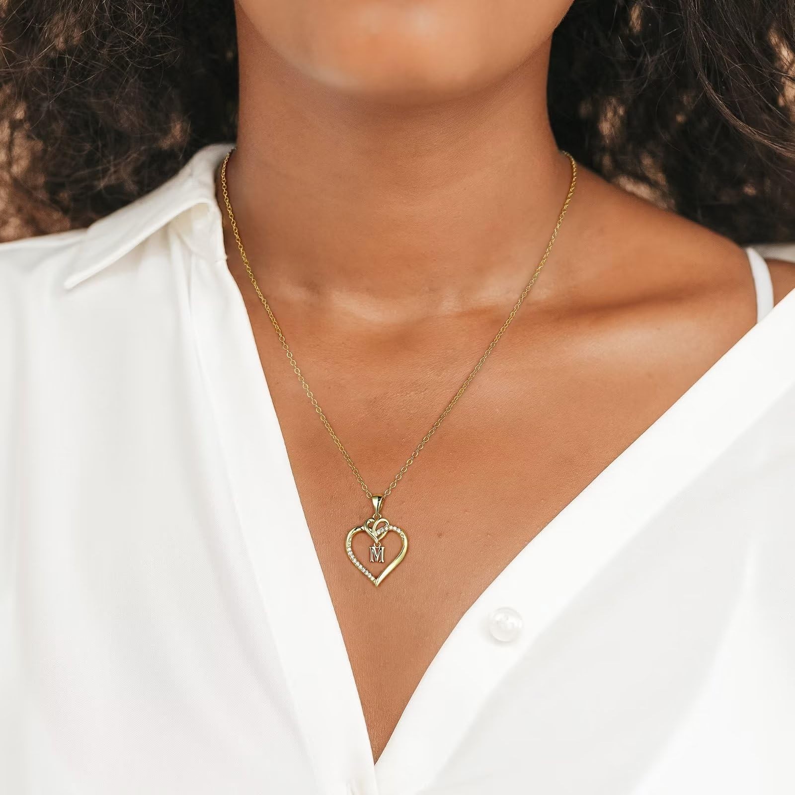 Heart Initial Necklace for Women & Girls, 14K Gold-Plated A-Z Jewelry Gift