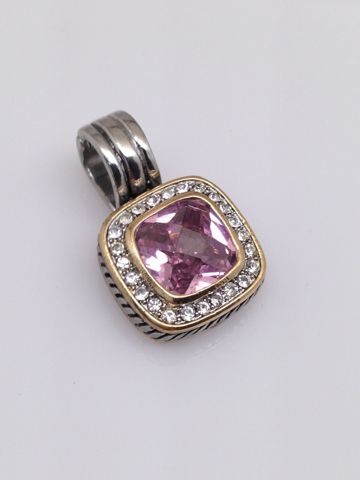 Brass CZ Pink Gemstone Square Pendant Women 17mm(0.67″)/27mm(1.06″)