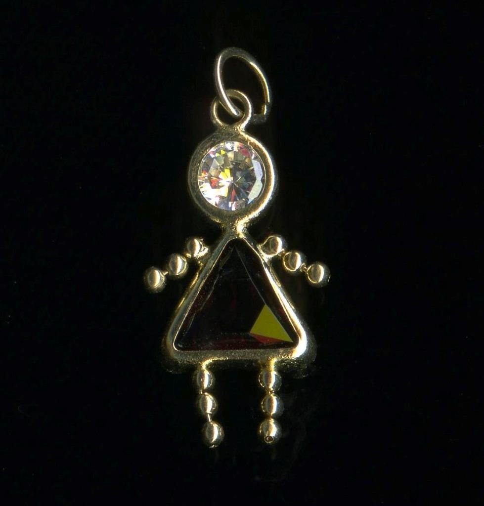 New 14K 20mm Solid Yellow Gold Trillion Red CZ Girl Figurine Pendant Charm (UW