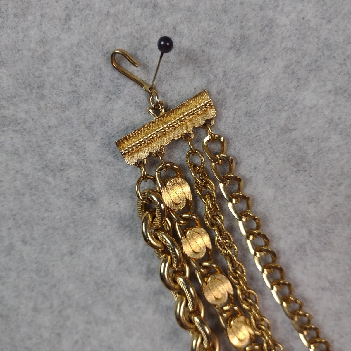 Gold Tone Hoop Closure Four Layer Chain Necklace Various Ornate Chain Styles