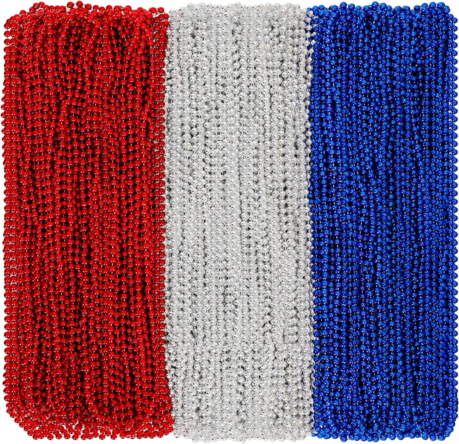 200 PCS Beads Necklace, 33″ Patriotic Necklace, Red Blue Silver Fourth of July B